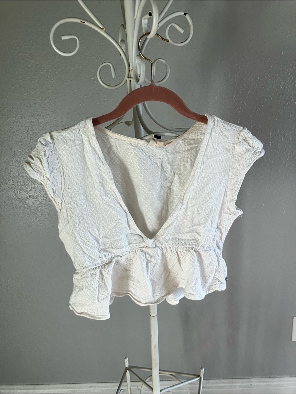 Roxy White Deep V Peplum Crop Top
